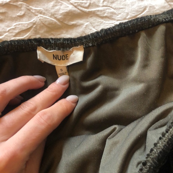 Green Velvet Off the Shoulder Thong Bodsuit - Picture 6 of 7